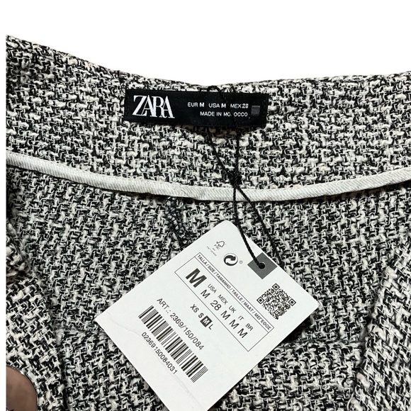 ZARA NWT Cotton Black / White Tweed Skort Silver Buttons Side Zipper US Sz M - Picture 6 of 13